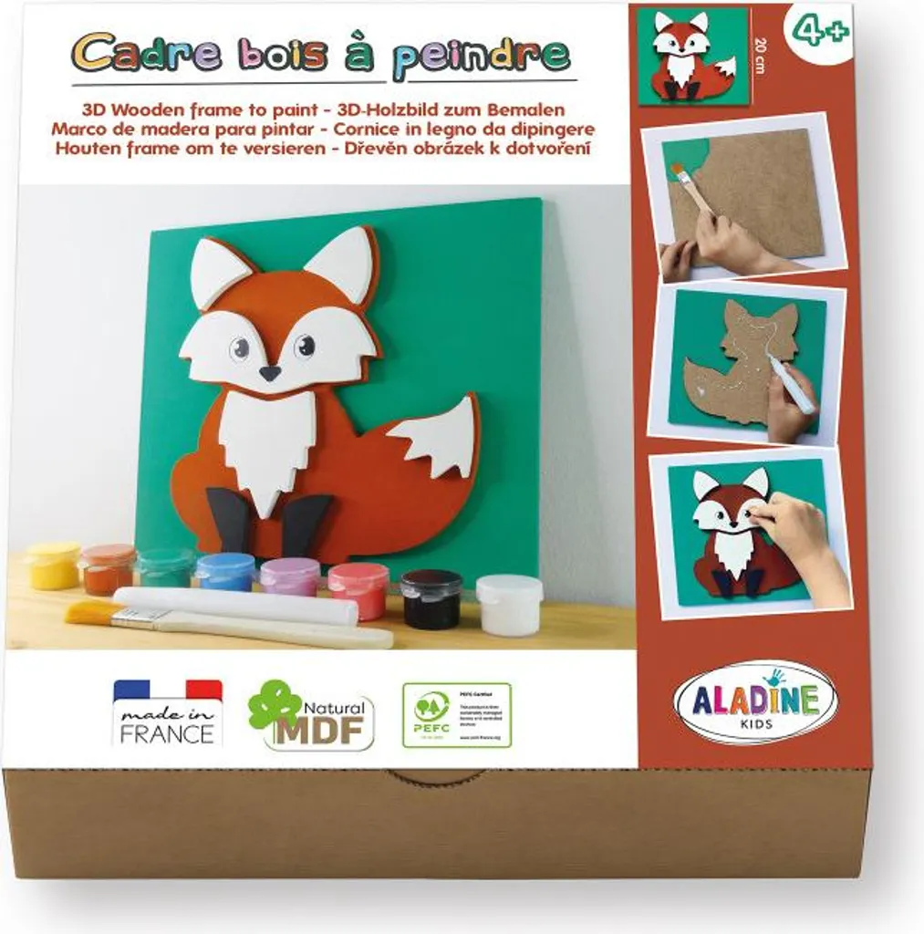 Tableau bois Renard 3D à peindre - Support créatif en relief Aladine