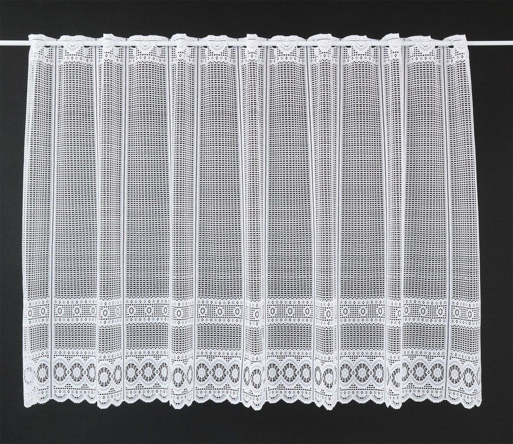 Gardinen Kranzusch Scheibengardine Jacquard gebogt Abschluss 90x137,5 cm H/B weiß Bistrogardine Vorhang Küche 1er Pack