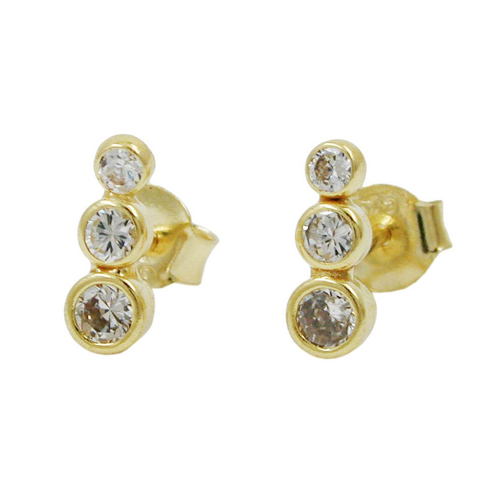 Ohrstecker Ohrring 9x3mm 3x Zirkonias 9Kt GOLD gold 9x3mm