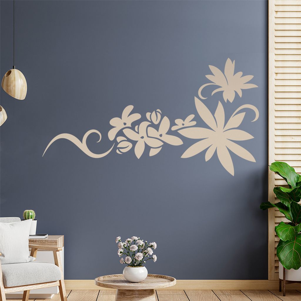 Blumen - Linien Wandtattoo in 6 Größen - Wandaufkleber Wall Sticker - Dekoration, Küche, Wohnzimmer, Schlafzimmer, Badezimmer
