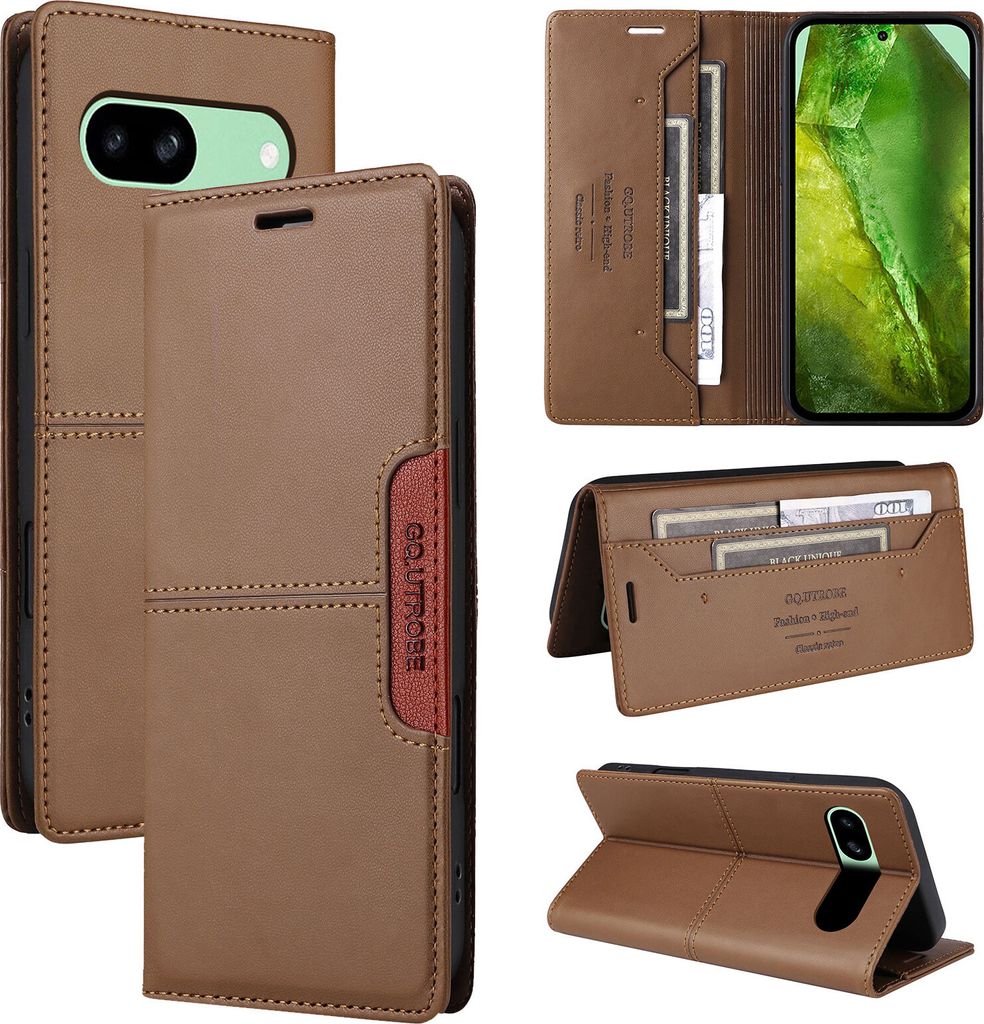 Handyhülle für Google Pixel 8A Hülle, Leder Flip Wallet Kartenfach Stand Schutzhülle Braun