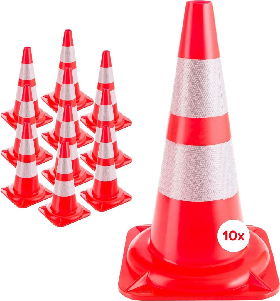 AREBOS 10x Verkehrsleitkegel 50 cm | Reflektierend, Orange-Weiß, Pylone