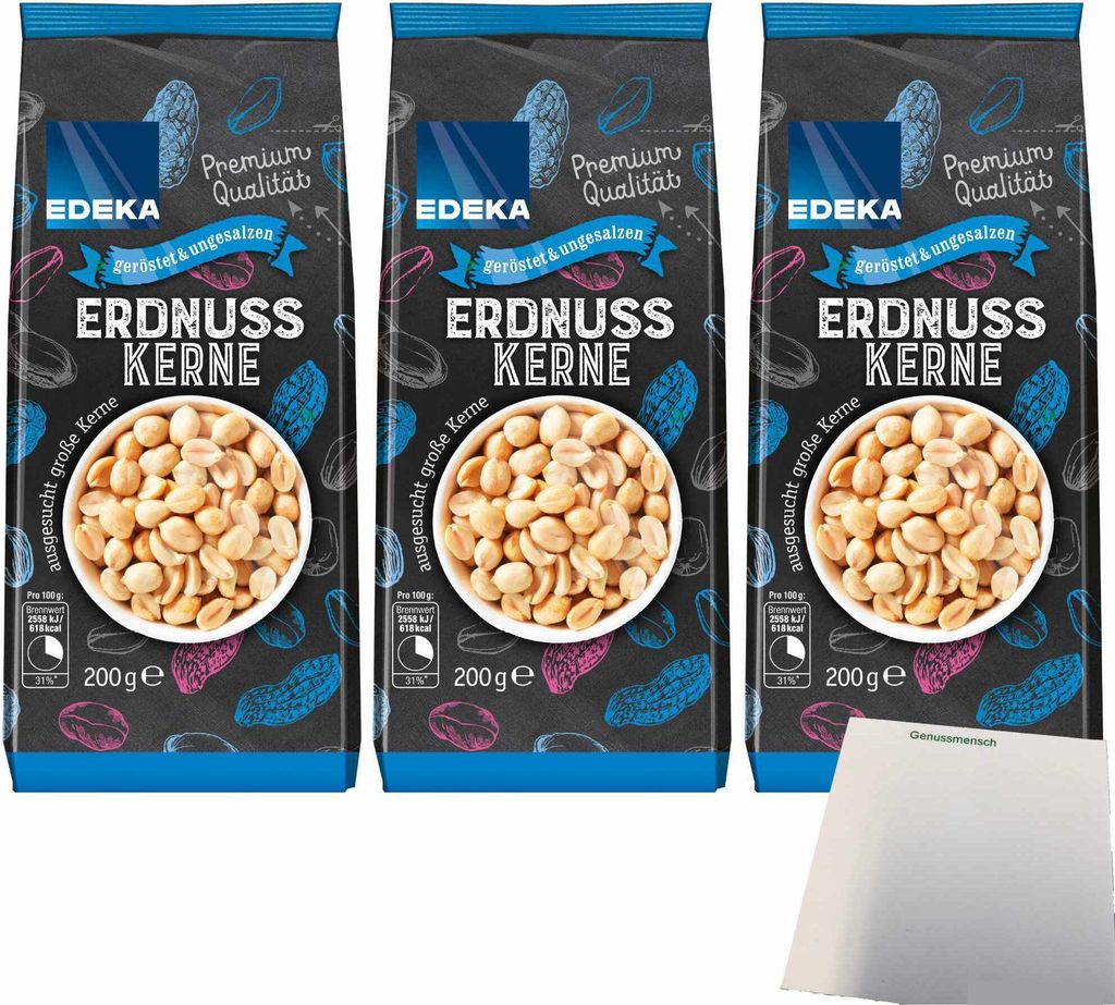 Edeka Erdnusskerne geröstet & ungesalzen 3er Pack (3x200g Packung) + usy Block