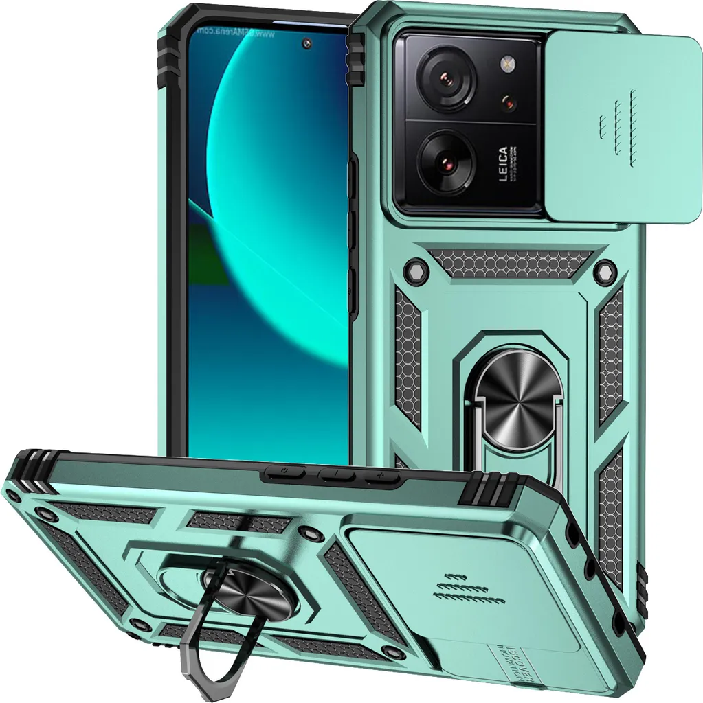 WBWONE Cover per Xiaomi Mi 13T / Xiaomi Mi 13T Pro 5G, TPU/PC Antiurto Protettiva Custodia con Girevole Anello Staffa e Copertura Della Fotocamera Scorrevole, Viola
