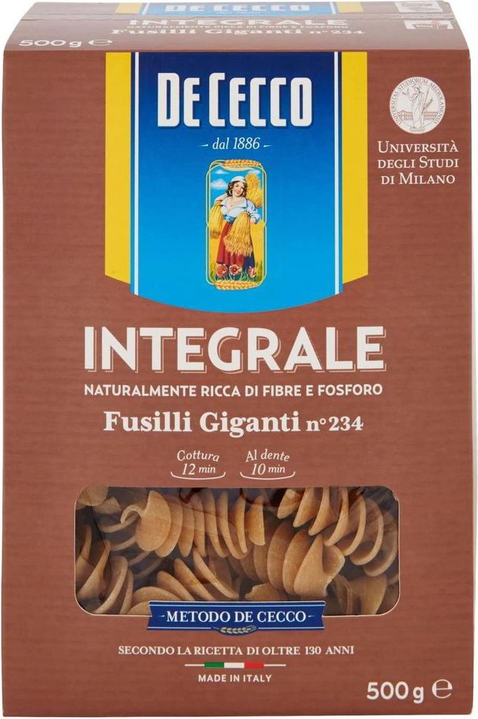10x Pasta De Cecco Fusilli giganti integrali n. 234 Vollkor italienisch Nudeln 500 g + Italian Gourmet polpa 400g
