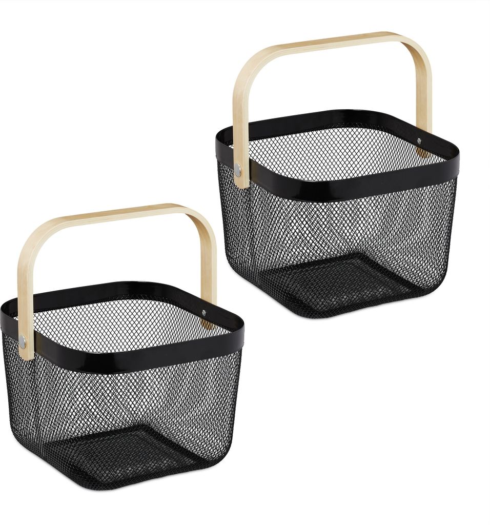 Panier en fil métallique Relaxdays avec poignées, lot de 2, Image du produit 