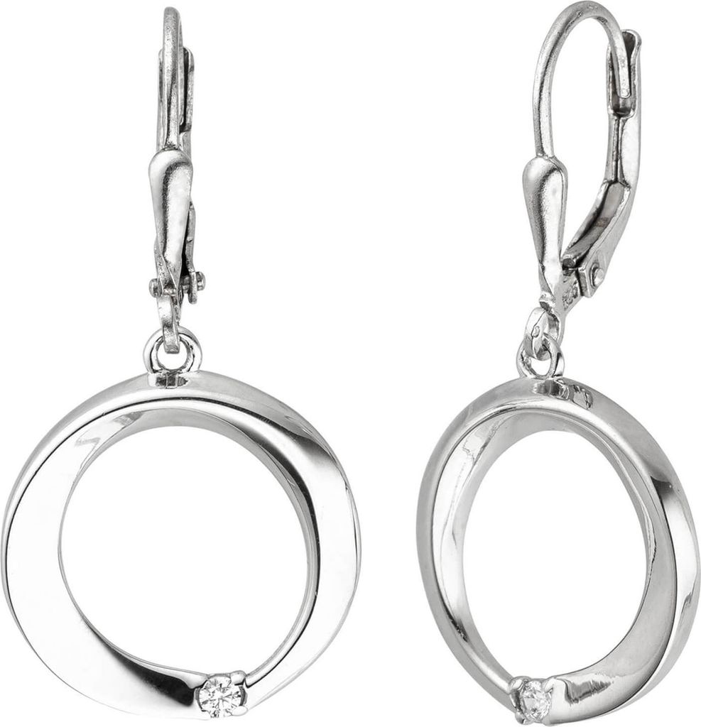 Ohrhänger Kreise 925 Silber mit 2 Zirkonia Boutons Ohrringe Ohrschmuck glänzend