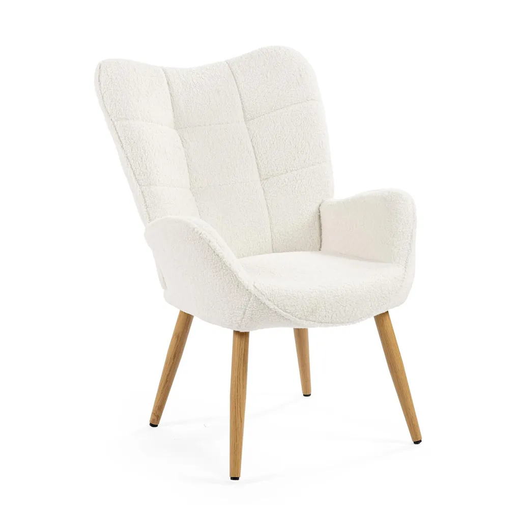 Fauteuil scandinave Meubles Cosy KANAS en tissu bouclé beige chiné