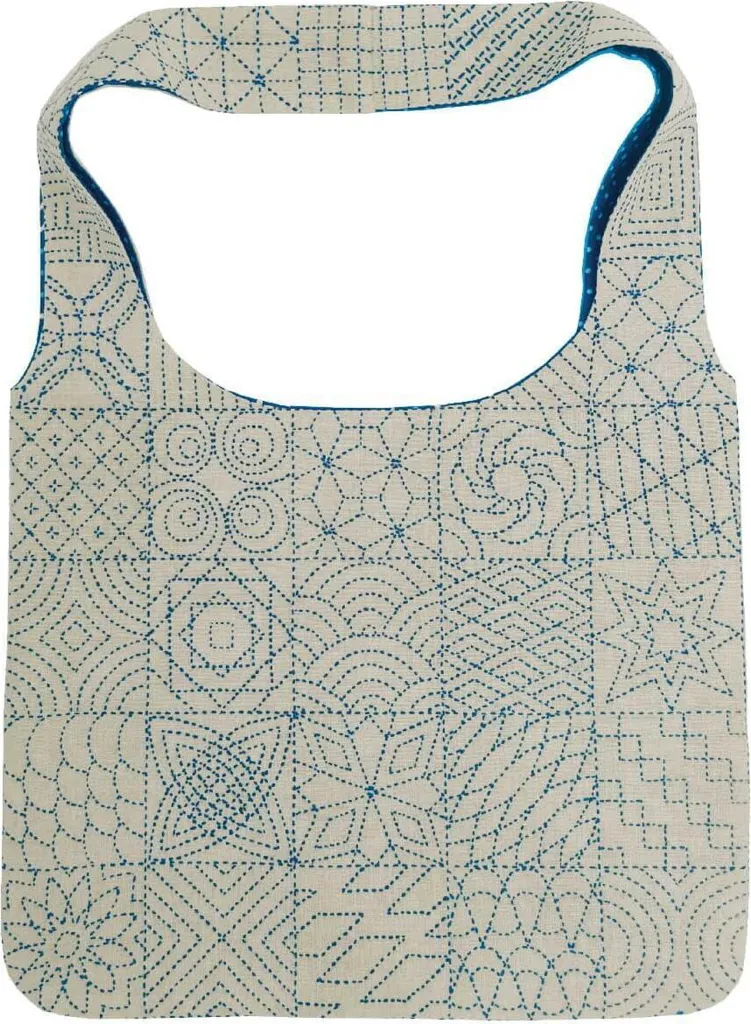 Sac Sashiko à broder Le Bonheur des Dames - Kit complet imprimé 34x50cm