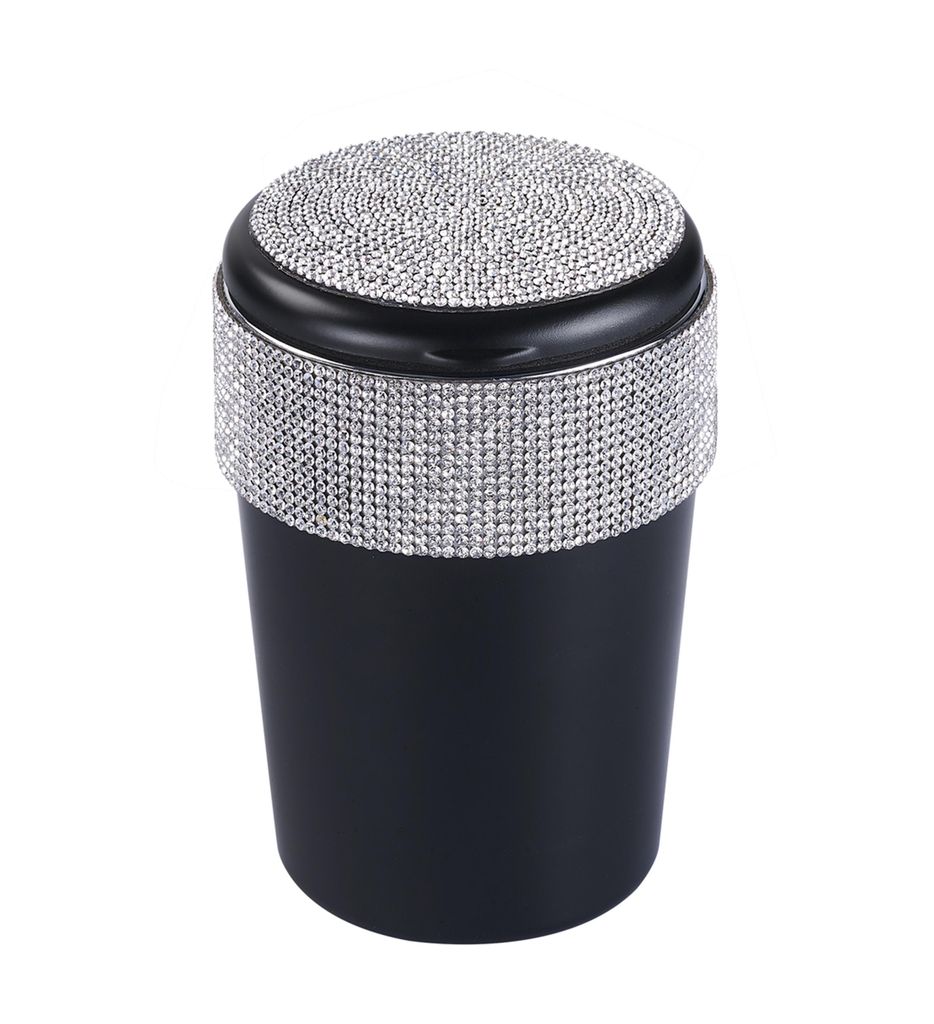 AUTO ASCHENBECHER "Bling Bling" Deckel LED-Licht Strasssteinen für Getränkehalter Autoaschenbecher Windaschenbech Beleuchtung KFZ Gluttöter (Sil...