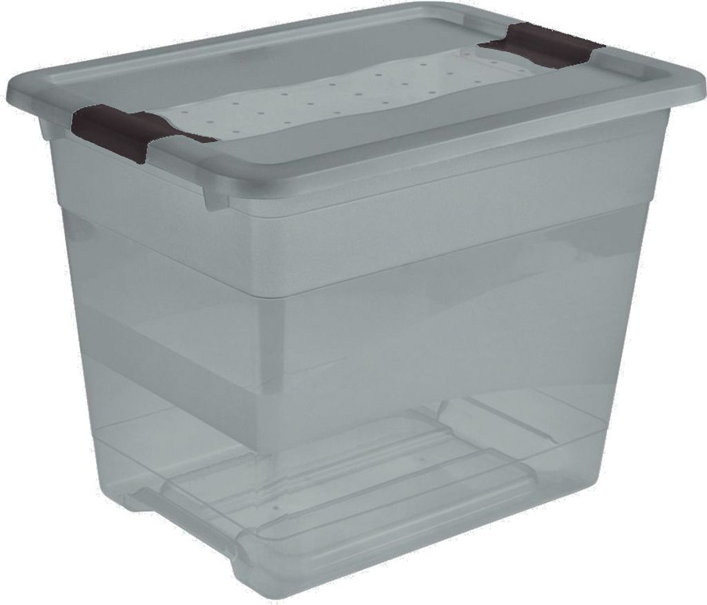 A clear, professional studio shot of a transparent storage box with a lid.