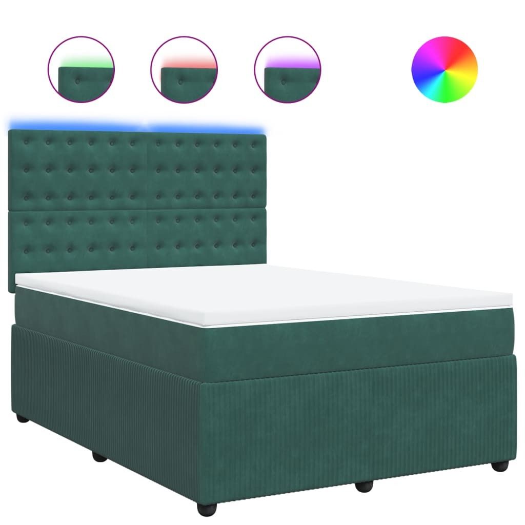 Boxspringbett mit Matratze Dunkelgrün 140x190 cm Samt