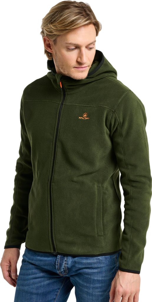 ATHL DPT. Herren funktionale Fleecejacke Langarm mit Reißverschluß für Outdooraktivitäten, Jacke mit Kapuze Military Grün, Gr. S