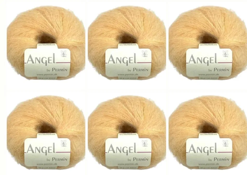 Laine Mohair Soie Douce Angel Permin : Lot 6 Pelotes Jaune 112