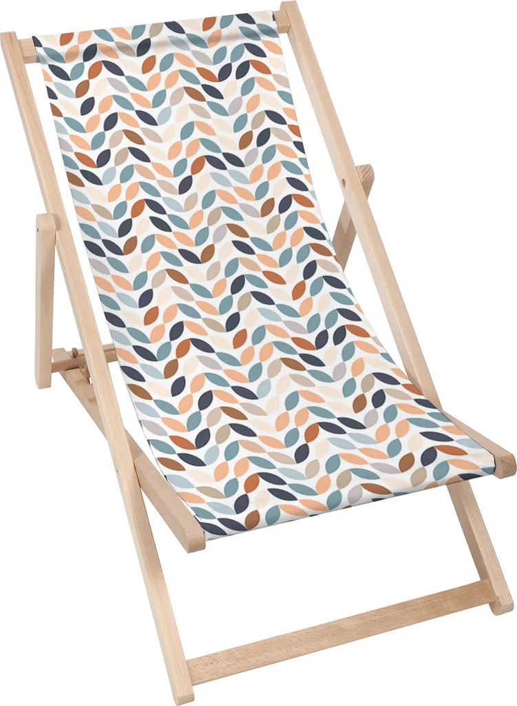 Sdraio Dreamroots pieghevole in legno, fino a 130 kg, sdraio pieghevole con regolazione dell'inclinazione dello schienale a 3 livelli, Retro White Leafs