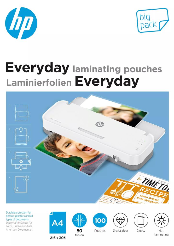 HP Everyday Laminierfolien A4 80 Micron, Big Pack 100 Stk. Produktbild 