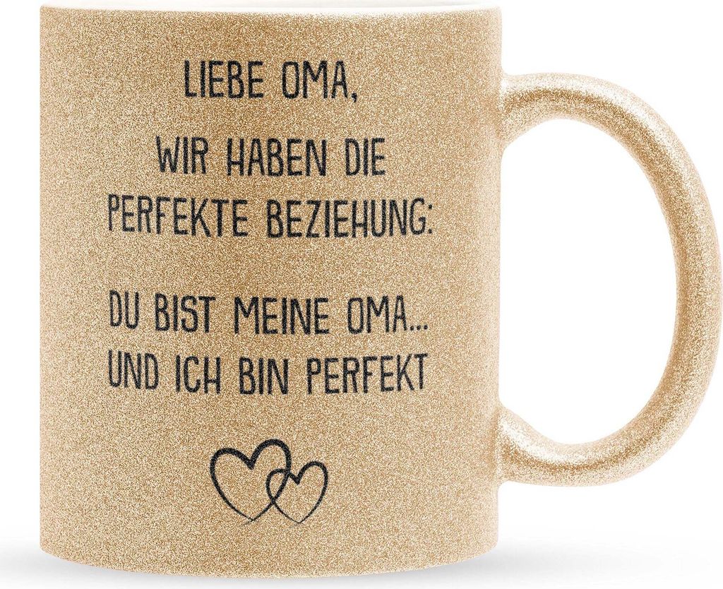 22Feels Glitzertasse Gold Oma Geschenk Geburtstag Grossmutter Muttertag Rentnerin Kaffeetasse Frauen Weihnachten Haferl Grosseltern Geschenkidee B...