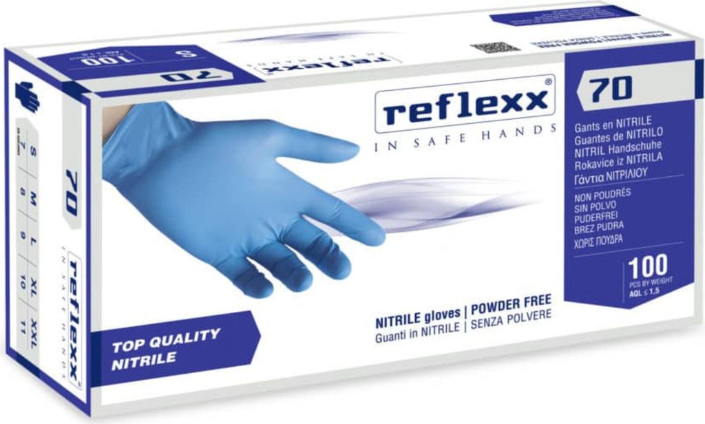 Reflexx R70 Nitrilhandschuhe ohne Puder, 100 % latexfrei, 4,9 g, Kat.3, 100 Stück, L