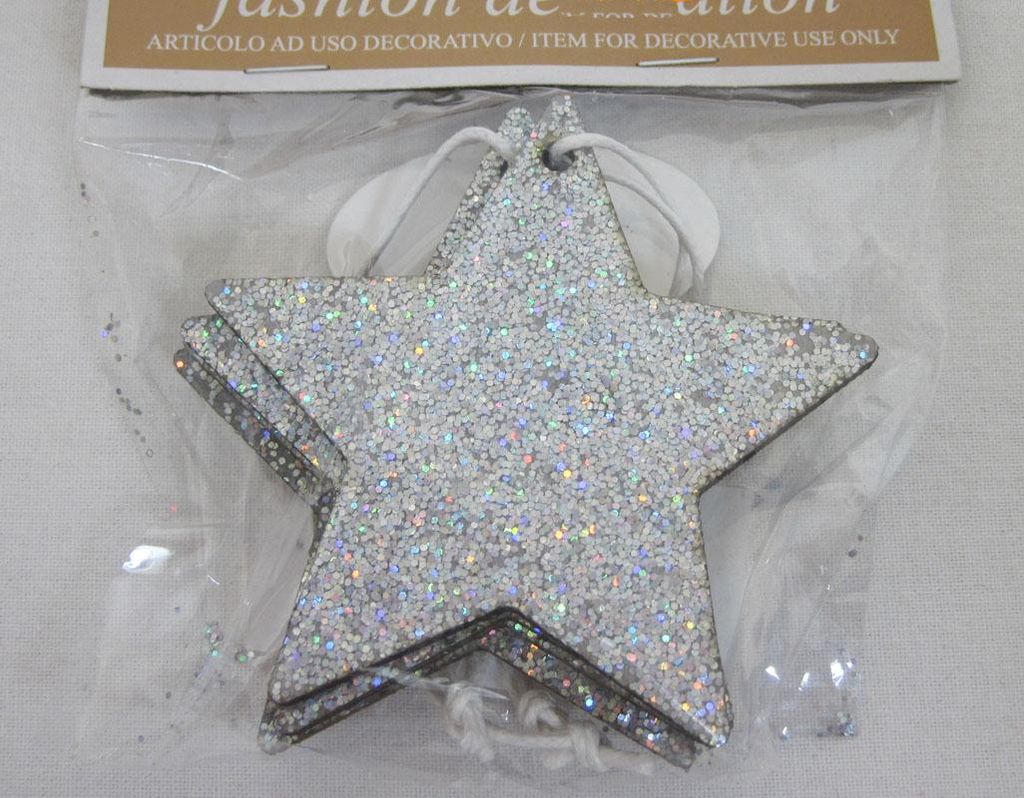 Baum- und Strauchschmuck 4-er Set Glitterstern Silber ca. 7x6,8x0,3cm