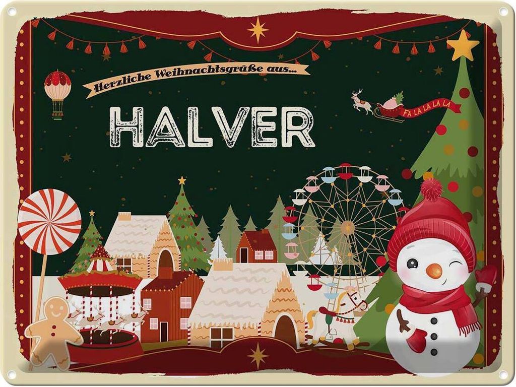 vianmo Blechschild 30x40 cm Weihnachtsgrüße aus Halver Weihnachten