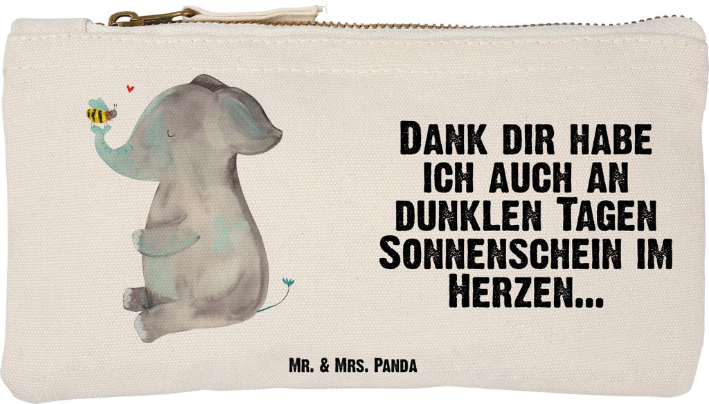 Mr. & Mrs. Panda Etui Elefant Biene Größe S Klein - Weiß - Geschenk, Liebesspruch, Kulturtasche, Heiratsantrag, Kulturbeutel, Schminktäschchen,...