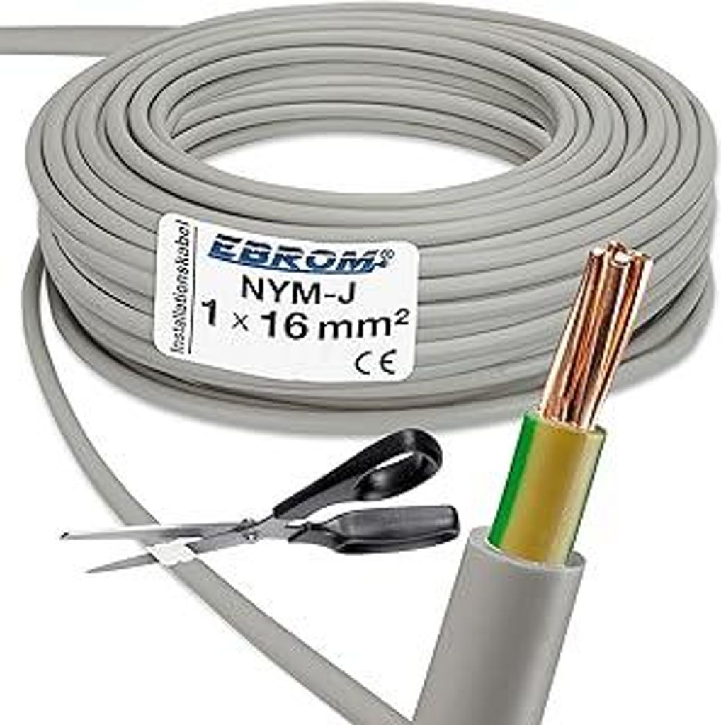 EBROM Mantelleitung Erdungskabel Erdungsleitung GRAU NYM-J 1x16 mm² - Meterware auf den Meter genau - Auswahl in 1 Meter Schritten - Ihre Auswahl:...