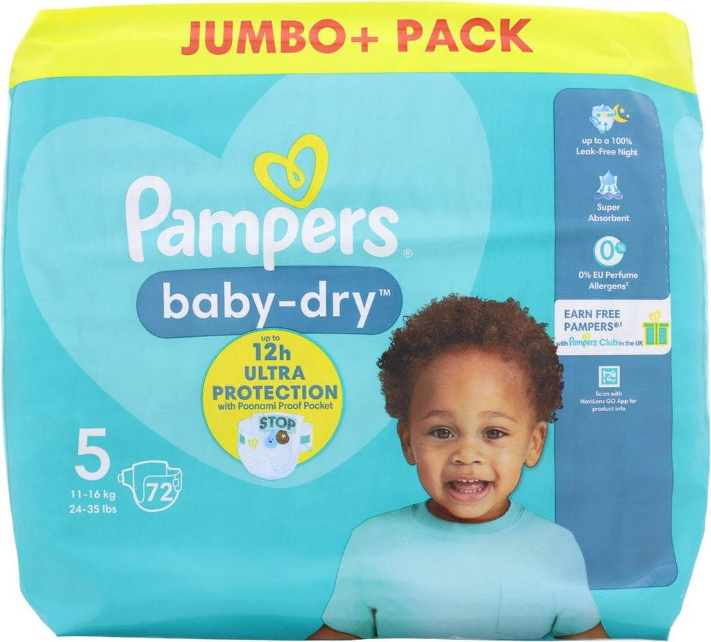 Pampers baby-dry Baby Windeln Größe 5 11-16kg 72 Stück 12h Schutz