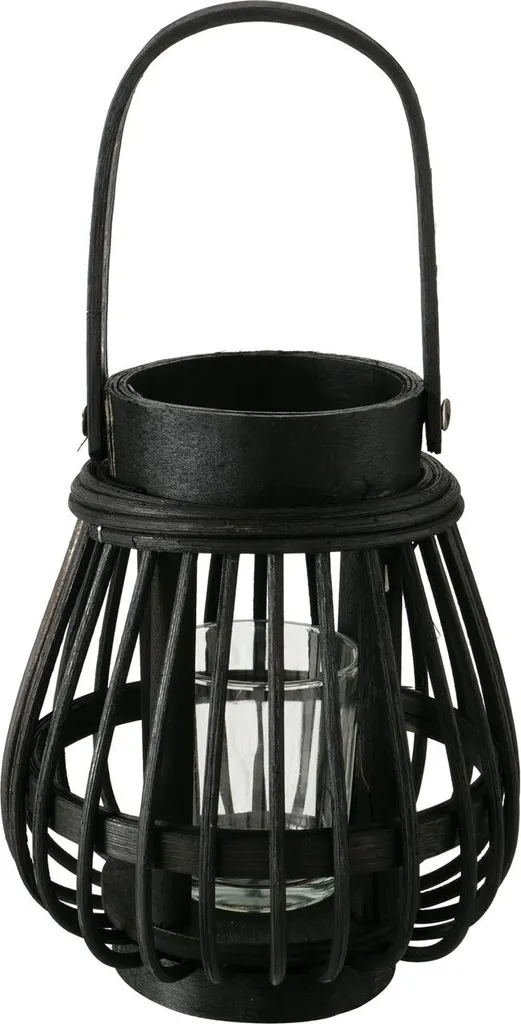 Lanterne pour bougie ILVIE en bambou noir - Photophore design 45cm