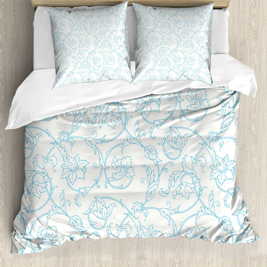 ABAKUHAUS Blumen Bettbezug, Böhmische Weinlese-Orchideen, Milbensicher Allergiker geeignet mit Kissenbezügen, 155 cm x 220 cm - 80 x 80 cm, Blau ...