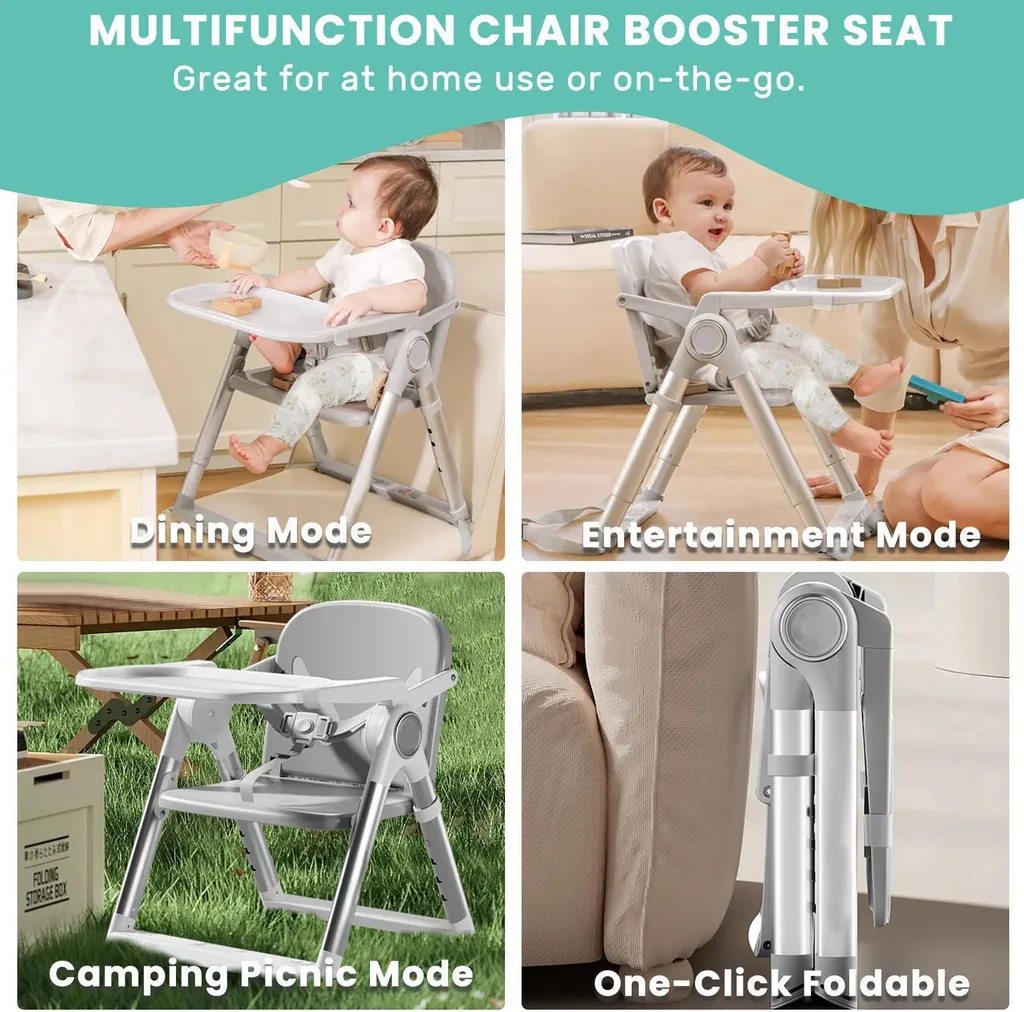 Chaise haute repas bébé grise multi-usage, idéale pour petits espaces - 6