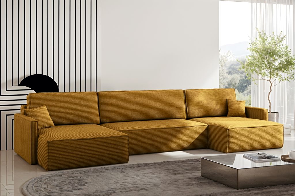 Kaiser Möbel Ecksofa Carlos Mit Schlaffunktion und Bettkasten Elegante Stoff Poso Senffarbe