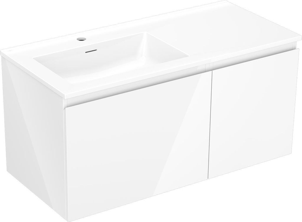 Mexen Orio Badezimmer-Unterschrank 90 cm mit Waschbecken Vela, 2 Schubladen, weiß glänzend - 91A10-09047-2-BFF00-W23M00