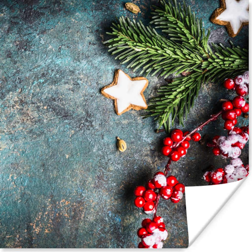 MuchoWow Poster Weihnachten - Rustikal - Zweige - Sternanis - Beeren - Rot 30x30 cm - Wandposter - Printing