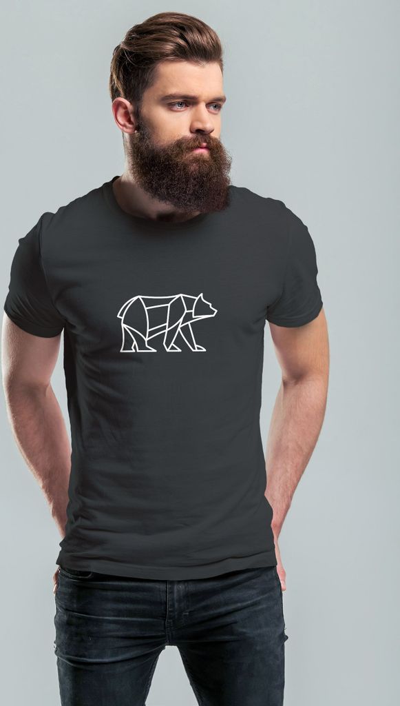 Herren T-Shirt Polygon Design Print Bär Bear Tiermotiv Outdoor Fashion Streetstyle Neverless Polygon 2 anthrazit S