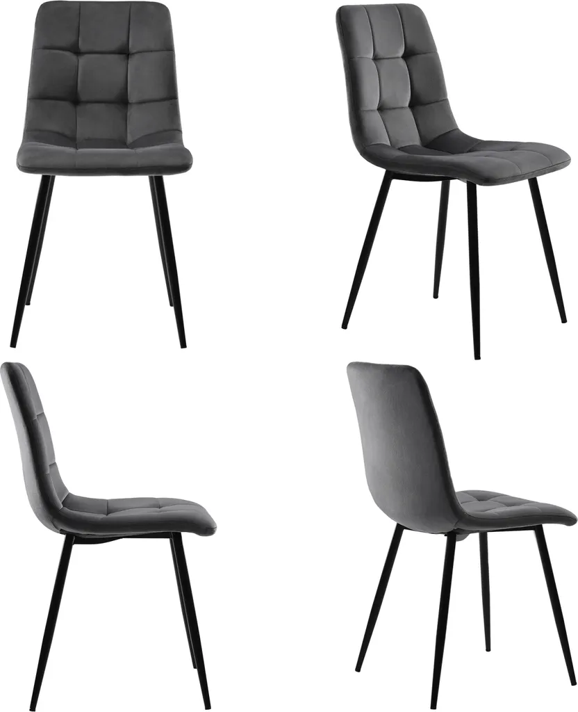 Lot de 4 chaises rembourrées en velours gris avec dossier ergonomique