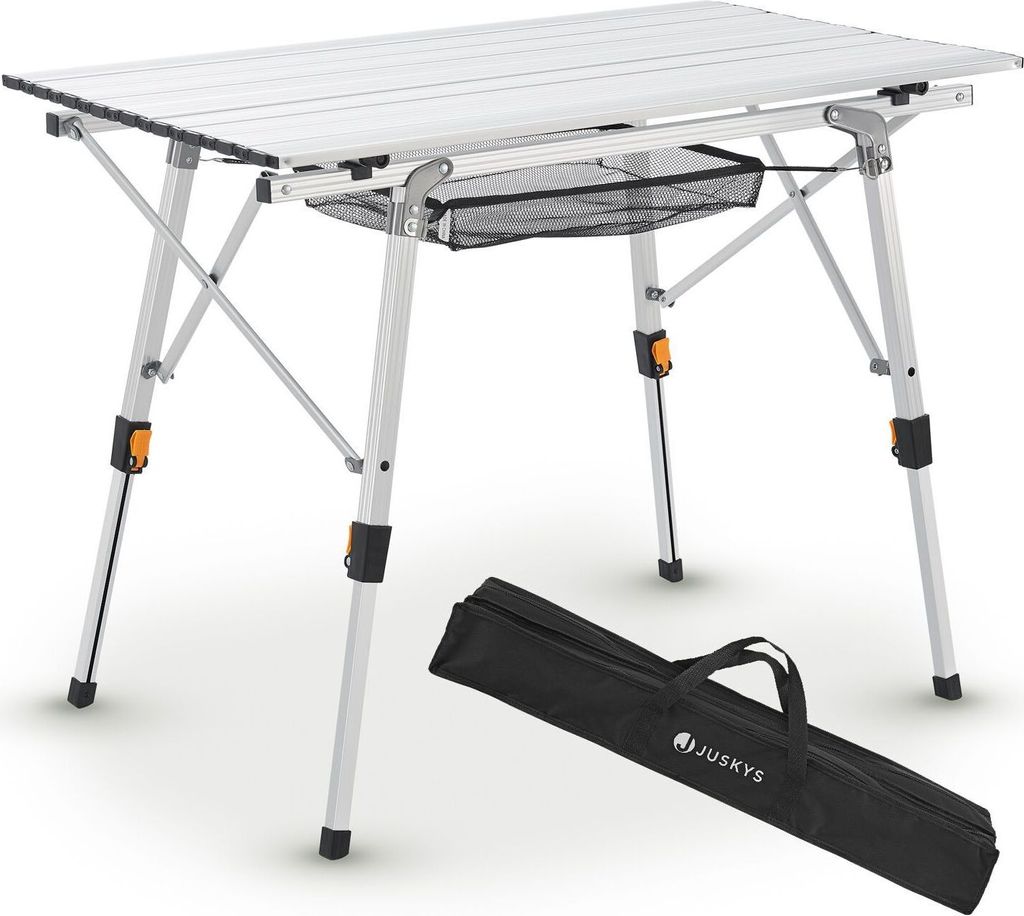 Juskys Campingtisch Picco - Aluminium Tisch 90 x 52 cm leicht, klappbar, höhenverstellbar - Camping, Garten - Outdoor Klapptisch - Gartentisch Silber
