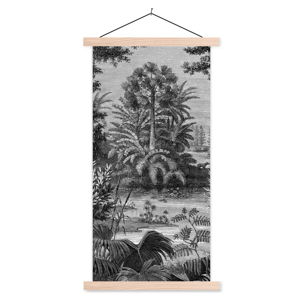 MuchoWow Textilposter Gestaltung - Natur - Pflanze 60x120 cm mit holzfarbenen Rahmen - Holz