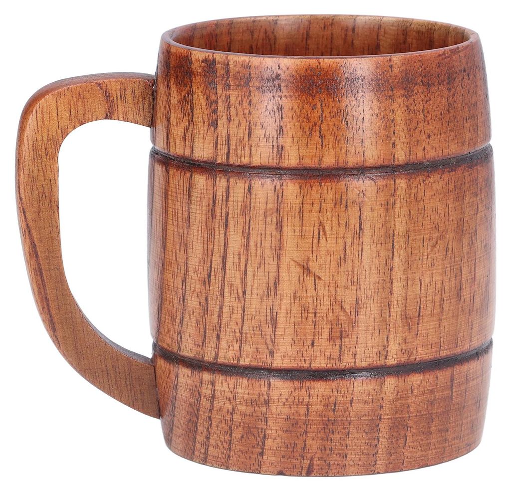 300-ml-Holzbecher mit Henkel, hitzebeständig, für Kaffee, Wasser und Bier, geeignet für Büro und Zuhause