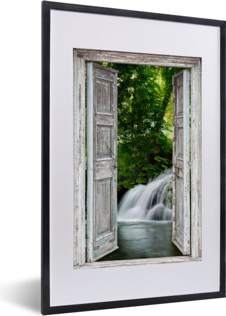 MuchoWow Gerahmtes Poster Wasserfall - Aussicht - Landschaft 40x60 cm - Poster mit Schwarzem Bilderrahmen Wandposter Rahmen Foto Bilder - Poster ...