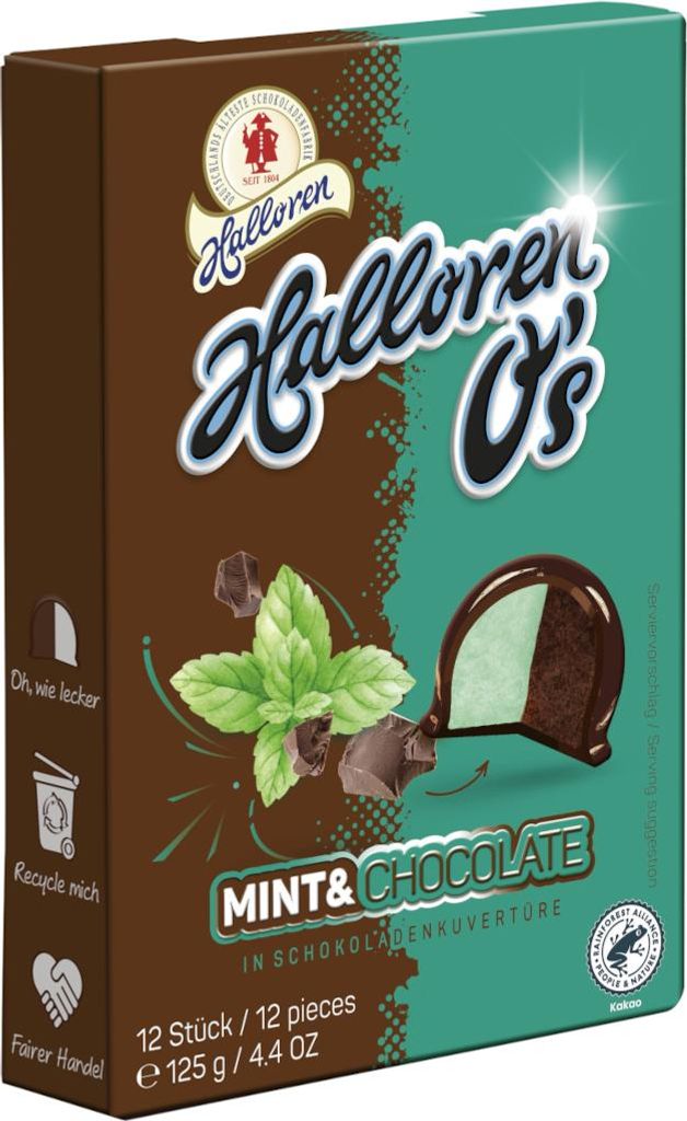 Halloren O´s Mint and Chocolate Kakao-Minzfüllung Packung Produktbild 