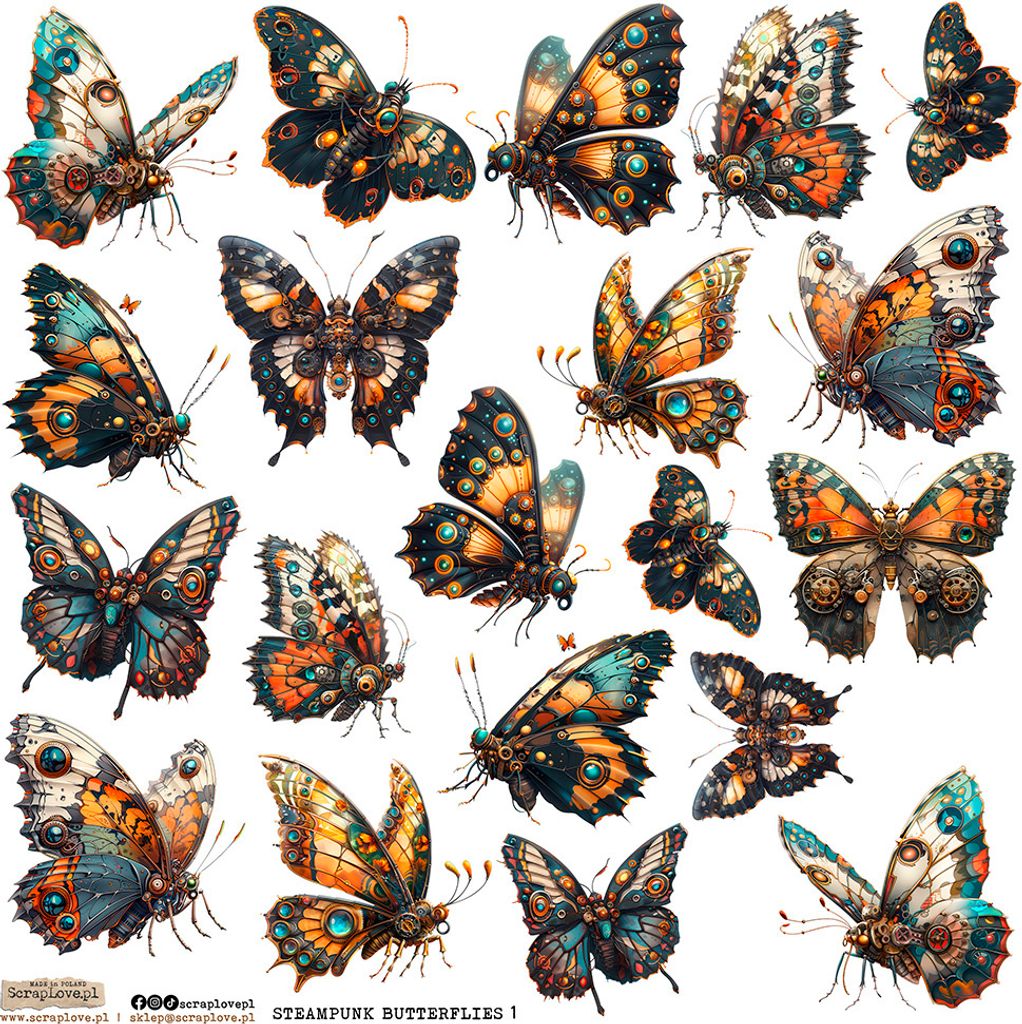AUFKLEBER ScrapLove Nachbildung Stickers - Steampunk Butterflies 1