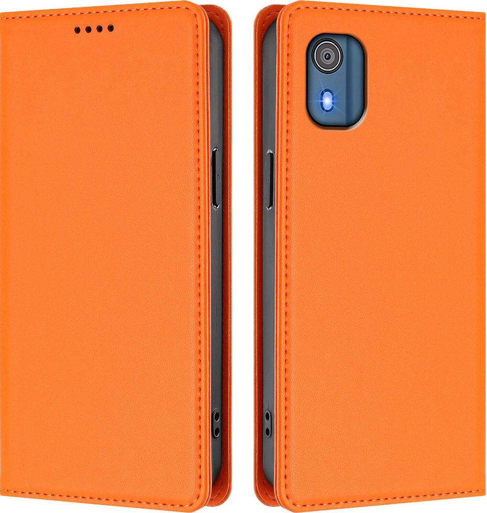 Handyhülle für Nokia C02, Kunstleder Klapphülle Stoßfeste Magnetische Hülle mit Ständer Orange