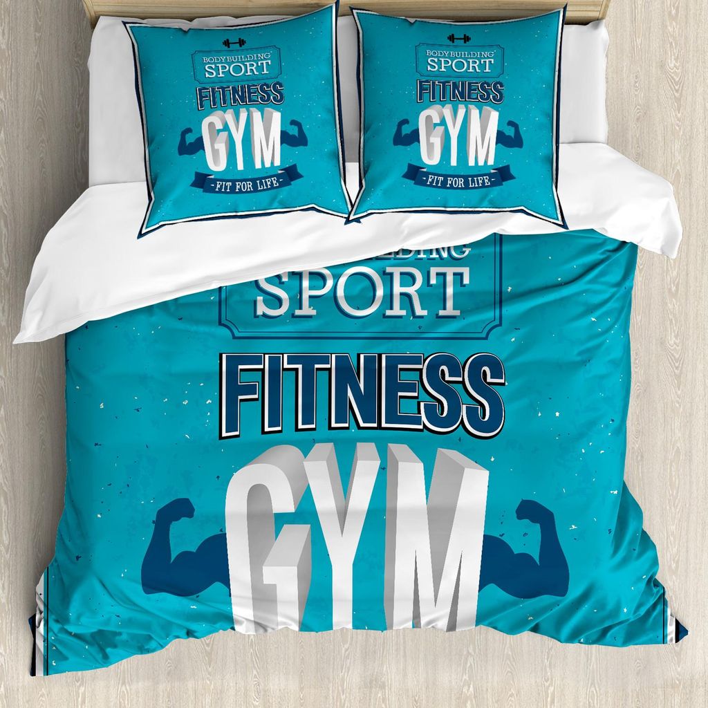 ABAKUHAUS Fitness Bettbezug Set, Fit für das Leben Bodybuilding-Sport-Bizeps-Sportler Athletic Muscular Form, 155 x 220 cm + 80 x 80 cm, Blau Dunk...