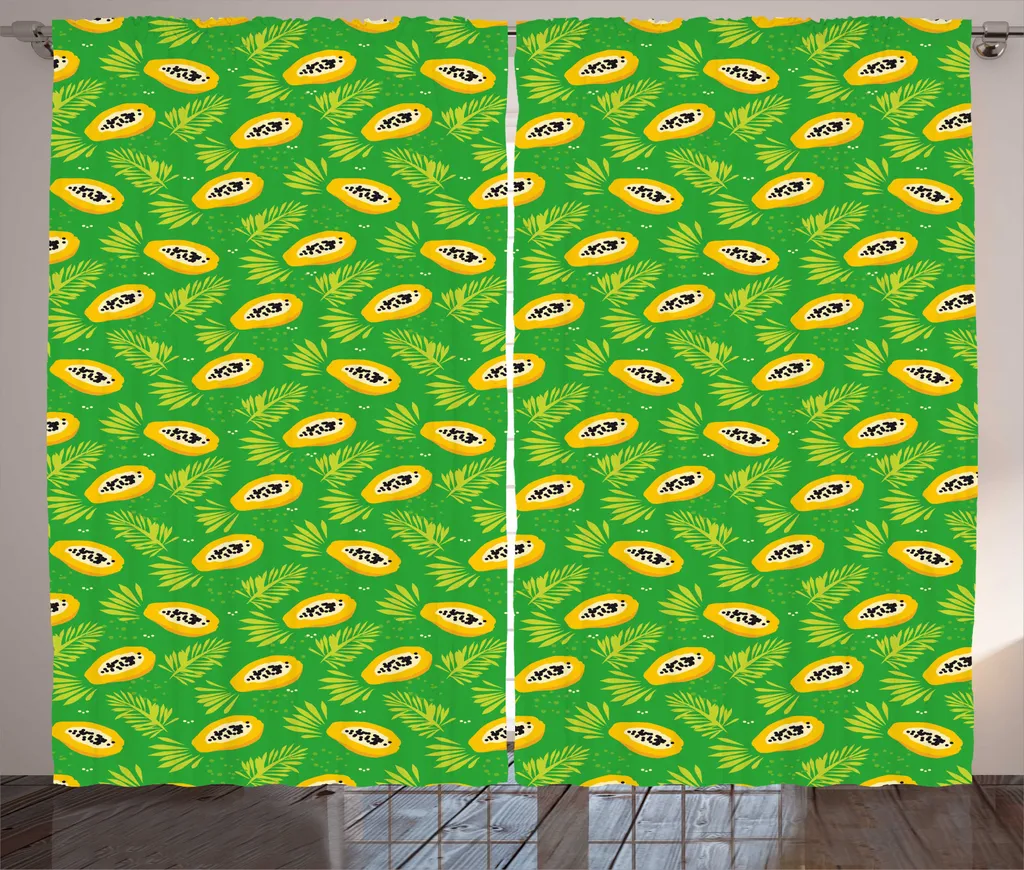 ABAKUHAUS Rideau Rustique Exotique Palmier Papaye 280x225cm Vert Souci