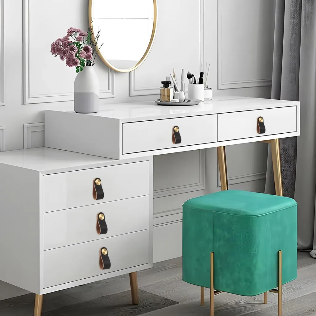 Poignées cuir pour porte de cuisine et armoire - Set de 4 pièces noir