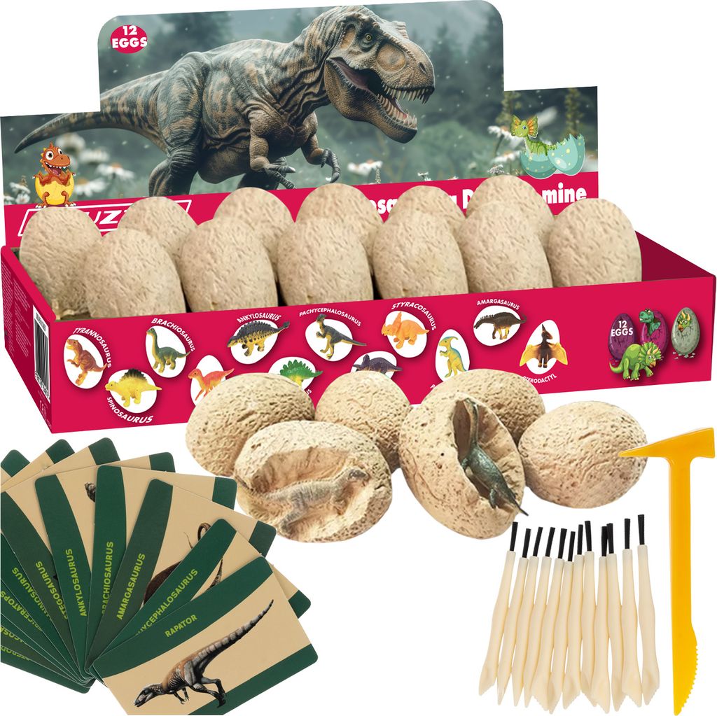 Dinosaurier Eier Ausgrabungsset für Kinder mit 12 Dino-Figuren Archäologie Spielzeug 24982