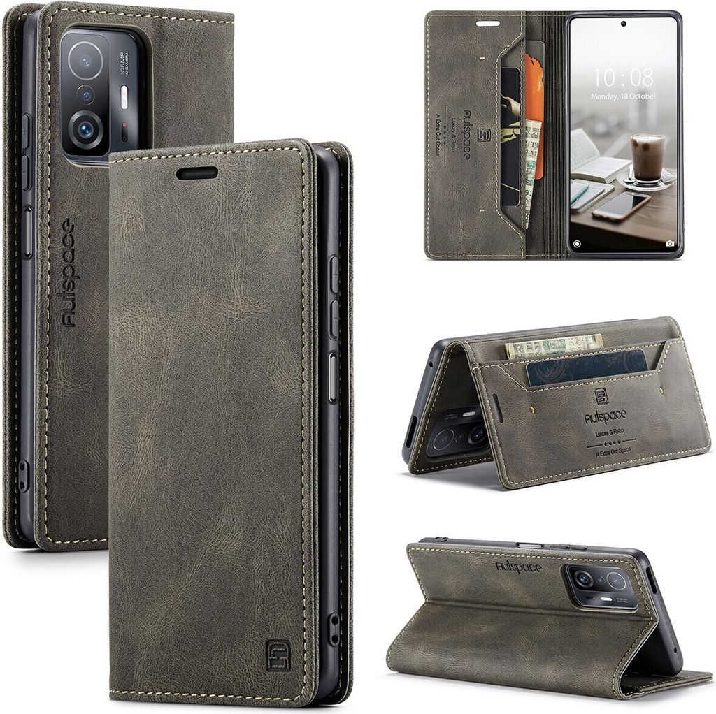 Xiaomi 11T Brieftasche Hülle, Retro Kunstledertasche Stand Schutzhülle für Xiaomi 11T / Mi 11T Pro Kupfer