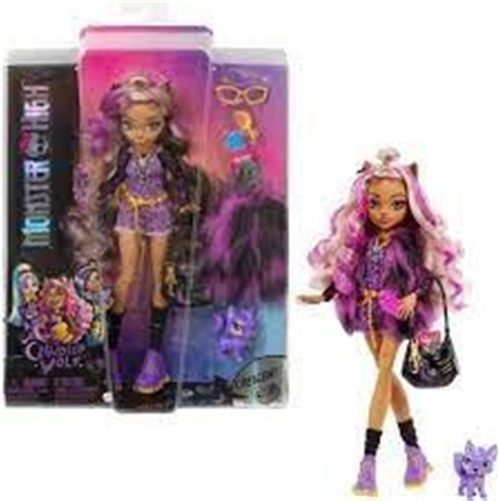A Monster High doll in its packaging, with a second doll shown outside the packaging.