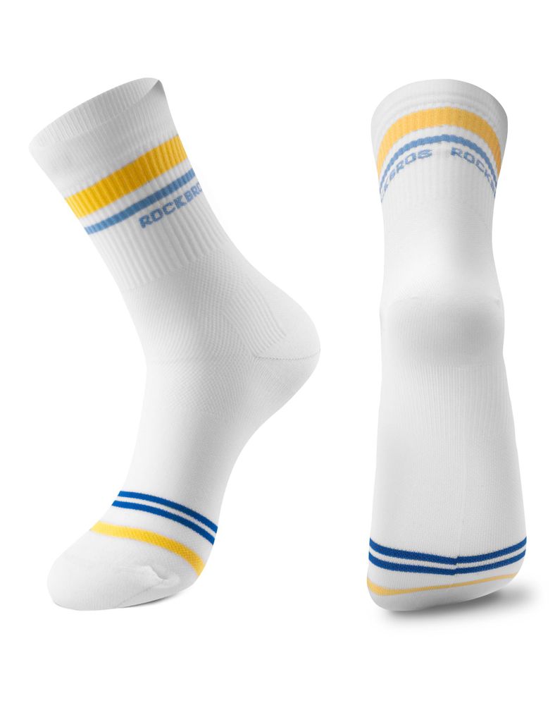 ROCKBROS 1 Paar Fahrradsocken Atmungsaktiv Schnelltrocknend Socken für Radsport MTB Outdoor Herren Damen Weiße Streifen M