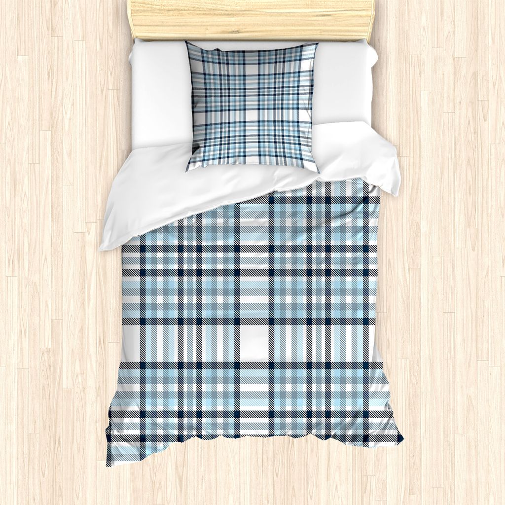 ABAKUHAUS Plaid Bettbezug Set für Einzelbetten, Traditionelle Quadrate Linien, Milbensicher Allergiker geeignet mit Kissenbezug, 135 cm x 200 cm -...